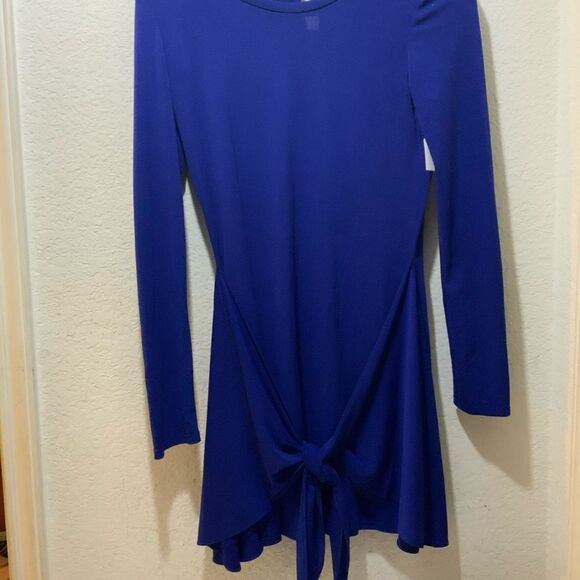 Rachel Zoe Enya Blue Sarong Long Sleeve Mini Dress Size 4 - Picture 4 of 9
